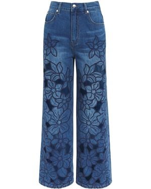Sandro Embroidered Wide-Leg Jeans - Blue