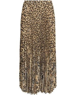 Etro Satin Leopard Pleated Maxi Skirt - Natural