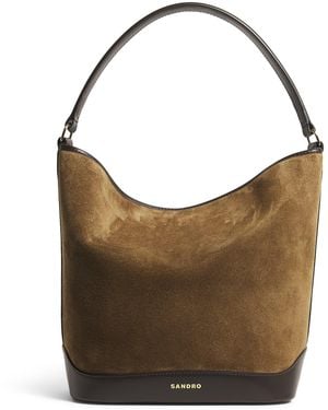 Sandro Suede-Leather Bucket Bag - Brown