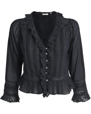 Doen Organic Cotton Lace-Trim Eldoris Blouse - Black