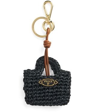 PUCCI Mini Raffia Bag Charm - Black