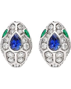 BVLGARI Diamond, Sapphire And Emerald Serpenti Earrings - Blue