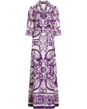 Dolce & Gabbana Silk Majolica Print Maxi Dress - Purple