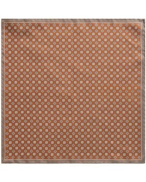 Canali Silk Tile Print Pocket Square - Brown