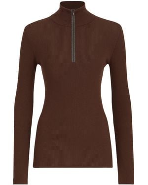 Brunello Cucinelli Wool-Cashmere Half-Zip Sweater - Brown
