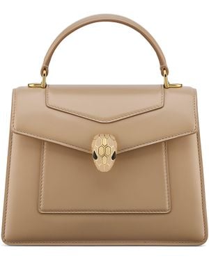 BVLGARI Leather Serpenti Forever Top-Handle Bag - Natural