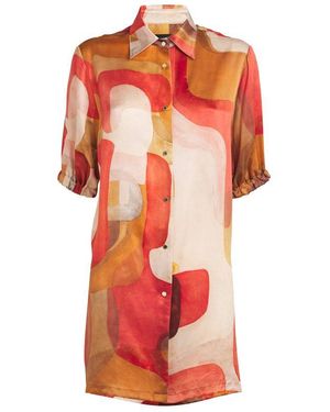 Shan Silk Printed Shirt Dress - Red