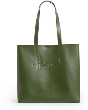 Harrods Medium Leather Kensington Tote Bag - Green