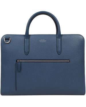 Smythson Leather Ultra Slim Briefcase - Blue