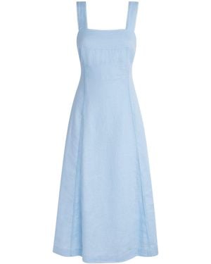 Heidi Klein Linen Tie-Back Ponza Midi Dress - Blue