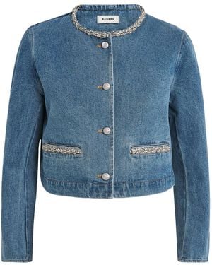 Sandro Rhinestone-Embellished Denim Jacket - Blue