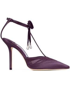 Jimmy Choo Afia 100 Satin-Mesh-Velvet Pumps - Purple