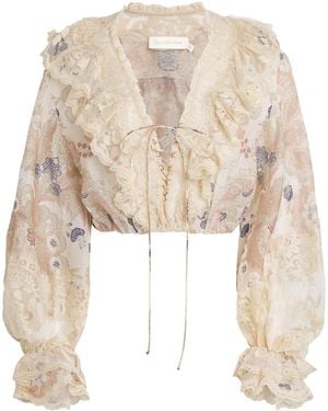 Zimmermann Linen-Silk Rebellion Lace-Up Blouse - Natural