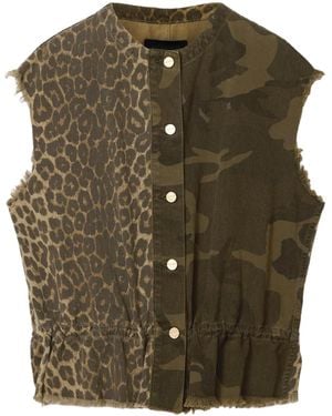 AllSaints Mixed Print Denim Waistcoat - Green