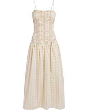 Faithfull the Brand Linen Shirred Mira Midi Dress - Natural