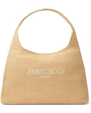 Jimmy Choo Raffia Beach Diamond Shoulder Bag - Natural