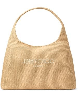 Jimmy Choo Raffia Beach Diamond Shoulder Bag - Natural