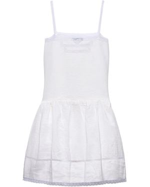 Prada Linen Embroidered Mini Dress - White