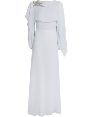 Erdem Silk Crystal Cape Gown - White