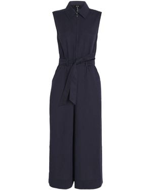 ME+EM Linen-Blend Belted Jumpsuit - Blue