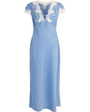 RIXO London Embroidered Amari Bud Midi Dress - Blue