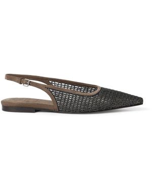 Brunello Cucinelli Suede Embroidered Slingback Flats - Brown