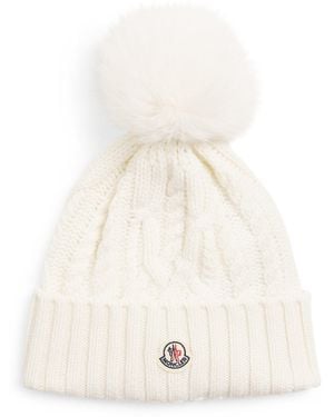 Moncler Virgin Wool-Cashmere Pom-Pom Beanie - White