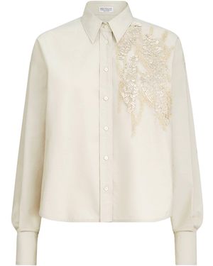 Brunello Cucinelli Cotton-Blend Embroidered Poplin Shirt - White