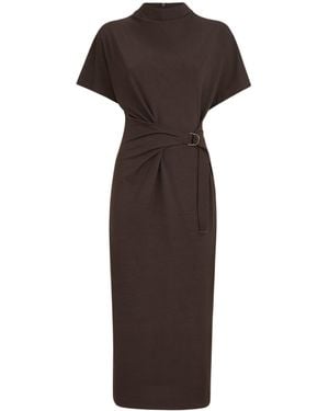 Brunello Cucinelli Wool-Blend Belted Midi Dress - Brown