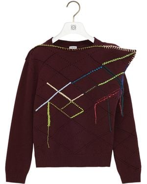 Loewe Wool-Blend Contrast-Stitch Jumper - Purple