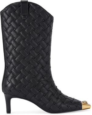 Kurt Geiger Leather Cyrstal Embellished Regent Boots 65 - Black
