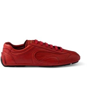 Prada Nappa Leather Antiqued Trainers - Red