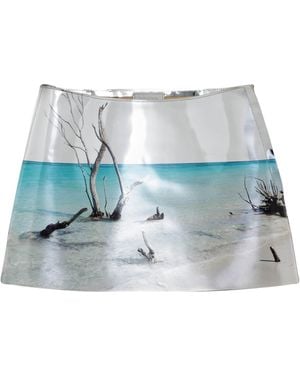 Prada Calfskin Shiny Mini Skirt - Blue