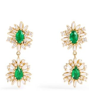 Suzanne Kalan Diamond And Emerald One Of A Kind Drop Earrings - Green