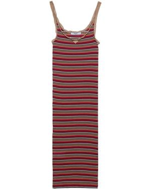 Prada Cotton Stripe Midi Dress - Red