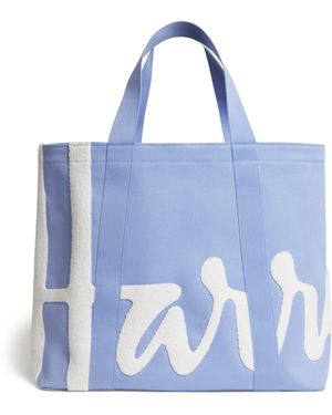 Harrods Large Cotton Logo Tote Bag - Blue