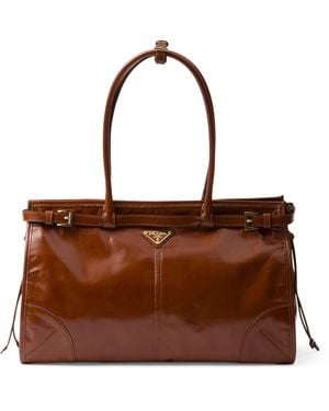 Prada Large Leather Bonnie Top-Handle Bag - Brown