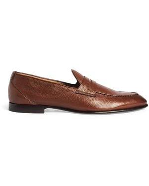 Isaia Leather Penny Loafers - Brown