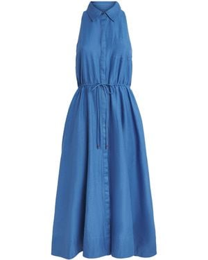 Toccin Linen-Cotton Tiana Sleeveless Shirt Dress - Blue