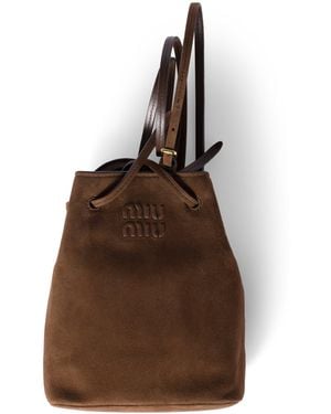 Miu Miu Suede Logo Pouch - Brown