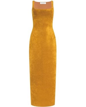 Alaïa Velvet Square-Neck Midi Dress - Metallic
