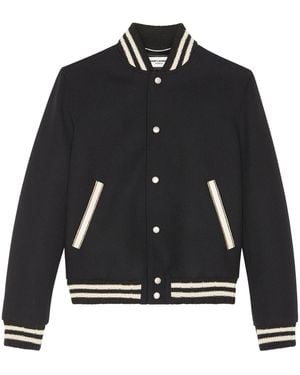 Saint Laurent Wool-Rich Logo Bomber Jacket - Black
