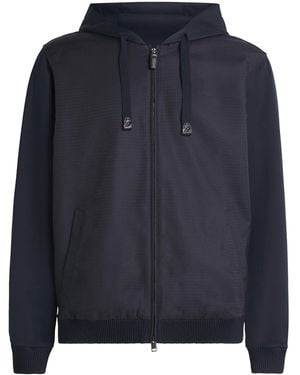 Brioni Stretch-Cotton Hybrid Hoodie - Blue