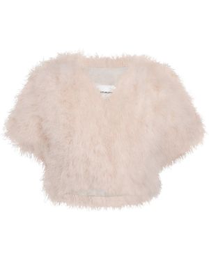 Yves Salomon Feather Cropped Cape - Natural