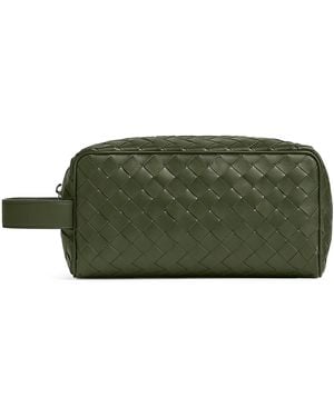 Bottega Veneta Leather Intrecciato Wash Bag - Green