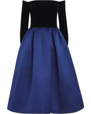 Carolina Herrera Velvet-Satin Off-The-Shoulder Midi Dress - Blue