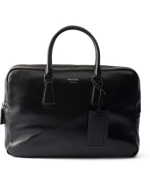 Prada Leather Logo Briefcase - Black