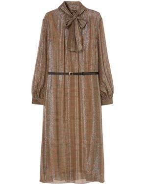 Marina Rinaldi Silk-Blend Metallic Tartan Midi Dress - Brown