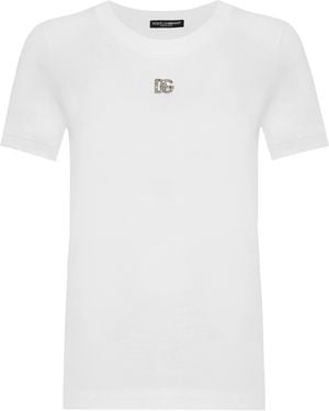 Dolce & Gabbana Rhinestone Logo T-Shirt in White | Lyst