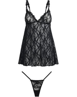 Skims Stretch Lace Babydoll And Thong Set - Black